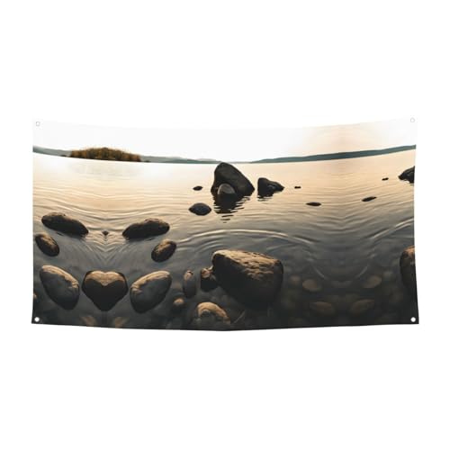 MINDBBDFJ Zen Stone Print Banners And Signs For Outdoor/Indoor,Personalized Banner Customizable Parties Halloween Banner (180x90cm)