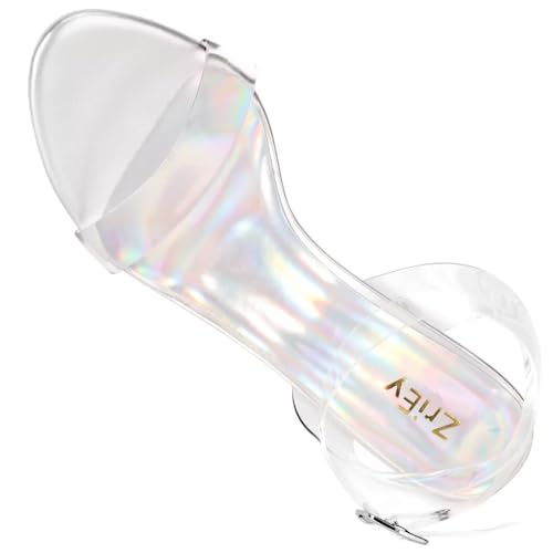 Image of ZriEy Women's Clear Heels Chunky Block Mid High Heeled Sandals | 2.75 Inch Chunky Heel, Transparent Open Toe Ankle Strap Dress Pump Shoes for Women in Daily Wear Party Wedding