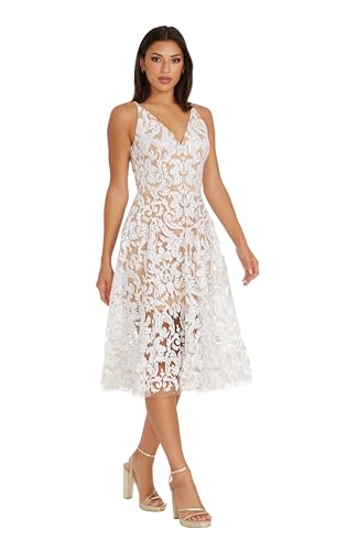 Dress the Population Womens Blair Plunging Fit and Flare Midi Dress3