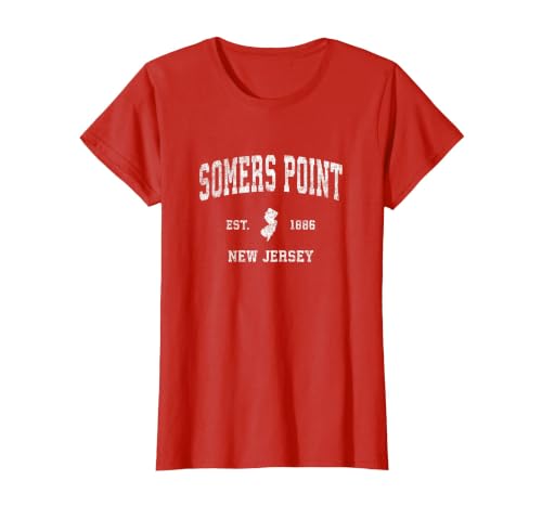 Somers Point New Jersey NJ Vintage Athletic Sports Design T-Shirt, Women, Red, X-Small