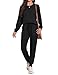 Irevial Damen Tracksuit Langarm Rundhalsausschnitt Zweiteiler Trainingsanzug Set Jogginganzug Einfarbig Sportanzug Hausanzug 2 Teilig Freizeitanzug Sportswear Sweatshirt & Jogginghose Schwarz L