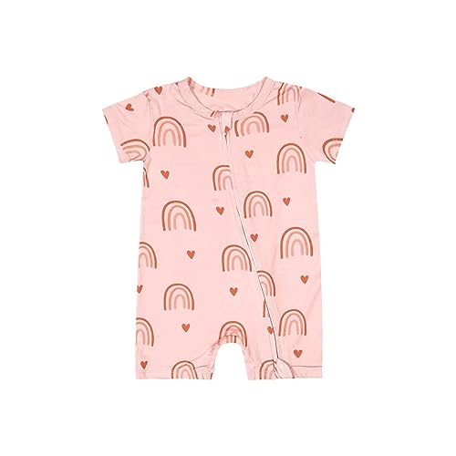 Image of Teach Leanbh Baby Boys Girls Bamboo Viscose Printing Pajamas 2 Way Zipper Short Sleeve Romper Jumpsuit Sleep and Play