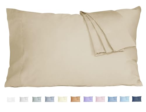 Pillow Cases, Standard Queen Size Cotton Percale Weave Pillowcases, Pre-Shrunk Breathable and Hypoallergenic Pillowcases, Set of 2 (2 Piece Standard/Queen 20 Inch x 30 Inch, Sandshell)