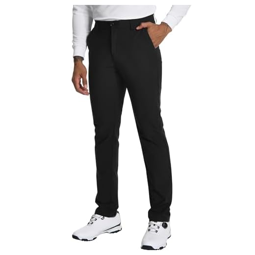 Pioneer Camp Men's Golf Trousers Stretch Breathable Elastic Waistband Long Golf Pants with Functional Pockets, black, 34W / 32L