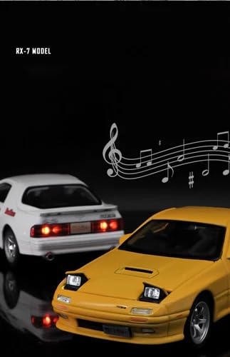 Image of 1:32 Mazda RX-7 Diecast Metal Car Model, Pull Back Toy Car with Openable Doors, Sound & Light Effects, Alloy Vehicle for Kids Boys Girls & Collectors (White)