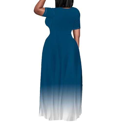 Image of PinkPatty Women's Plus Size Maxi Dresses Short Sleeve Sundress Summer T-Shirt Beach Long Dress with Pockets