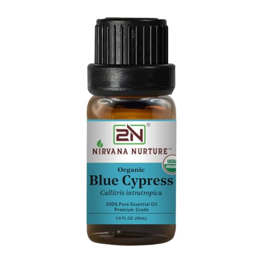 Nirvana Nurture Blue Cypress Essential Oil USDA Certified Organic 100% Pure Undiluted Aromatherapy Oil for Diffuser Hair & Skin Care