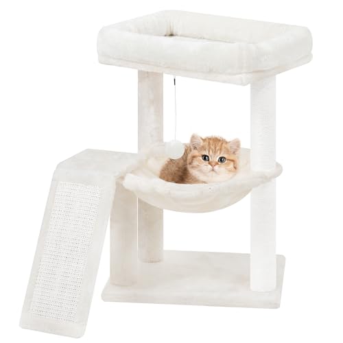 YOUPET Cat Tree with Cat Scratching Post for Indoor Cats Cat Tower with Scratching Board and Playful Toy Balls Cat Tree Tower with Cozy Hammock Beige