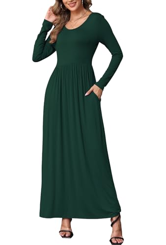 Image of EUOVMY Women's Long Sleeve Loose Maxi Dresses Casual Long Dresses with Pockets