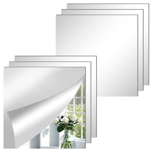 ASSRECT 30 x 30cm Miroir Mural Autocollant 6 Pièces Acrylique Miroir Adhésif Porte Placard Miroir Collé Carrés Flexible Miroir Murales Décoration Murale...