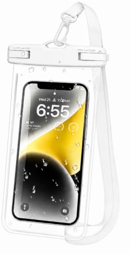 Image of Waterproof Phone Pouch, IPX8 Universal Waterproof Phone Case Dry Bag with Lanyard for iPhone 14 13 12 11 Pro Max XR X XS SE 8 Plus Samsung S23 S22 Ultra S21 S10 S9 (White- Pack-01)