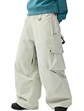 GSOU SNOW Womens Mens Baggy Snow Pants Cargo Snowboard Pants Ski Super Loose Sport Outdoor Insulation Waterproof White