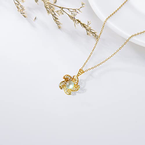 Gold Pearl Necklaces For Women 8Mm Single Freshwater Pearl Necklace Sterling Silver Dainty Real Pearl Pendant Necklace Starfish Shape For Women Girls (18”+2”) #TOP1