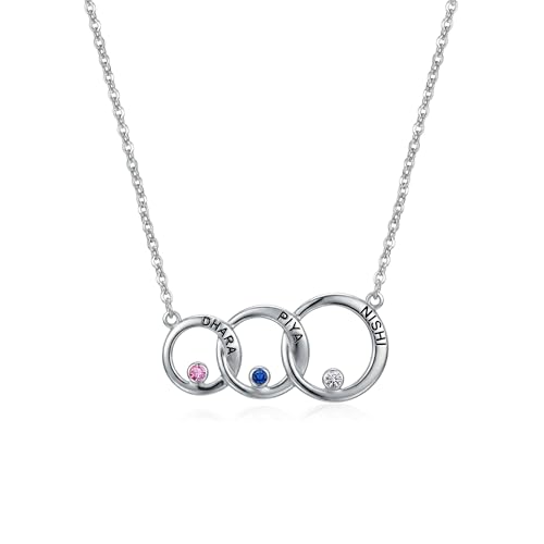 Image of TRUESILVER ACPL 925 Sterling Silver Personalized Name Necklace for Women | Custom Engraved Couple & Family Pendant | Heart Circle & Russian Ring Necklaces | Gift for Anniversary Birthday Wedding