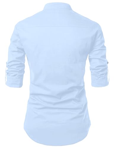 Image of FINIVO FASHION Men's Cotton Blend Solid Full Sleeve Short Kurta Shirt, Regular Fit Solid Pattern Mandarin Collar Straight Kurta Shirt