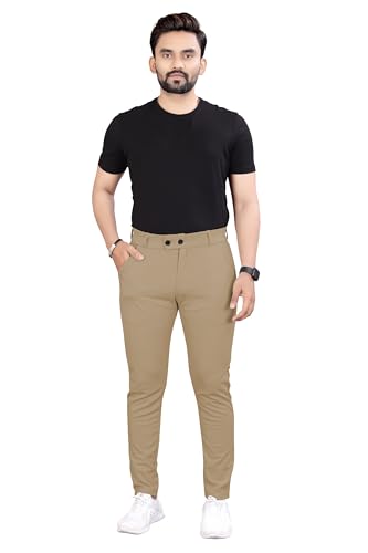 Image of Men's Formal Slim Fit Trousers | Mid-Rise Solid Pants with Button Closure | Perfect for Office Pack of 1)
