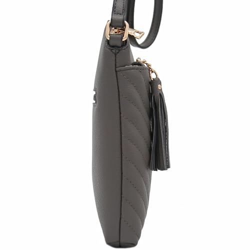 Image of FashionPuzzle Chevron Quilted Medium Crossbody Bag with Tassel Accent