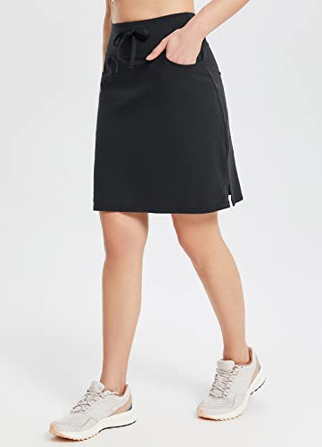 BALEAF Saia de golfe feminina de 50,8 cm na altura do joelho, casual, algodão, cintura alta, cordão