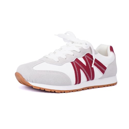 makauiuu Athletic Sneakers, White with Burgundy Accents, Gum Rubber Outsole