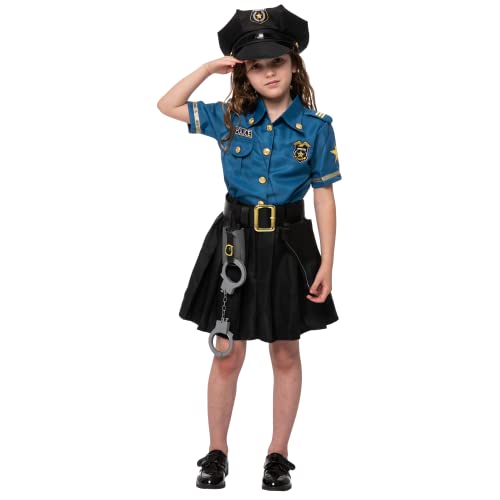 Spooktacular Creations Police Officer Costume for Girls, Light Blue Girl Police costume for Kids Halloween Dress Up and Theme Parties (3T (3-4 yr))
