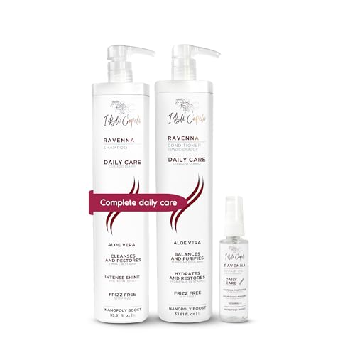 I Belli Capelli Ravenna Daily Care Kit – Champú y Acondicionador de Aloe Vera + Aceite Reparador, Sin Sulfatos, Hidratación Profunda y Reparación de Puntas para Todo Tipo de Cabello