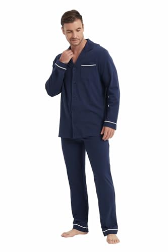 amaxer Men's 100% Cotton Classic Pajamas Set Soft Warm Long Sleeves For Men Pockets Button Pjs Elastic High Waist2