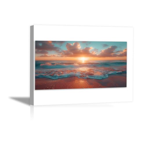 Tableau canvas beach scene at sunset DunPei pour déco murale 30x50cm