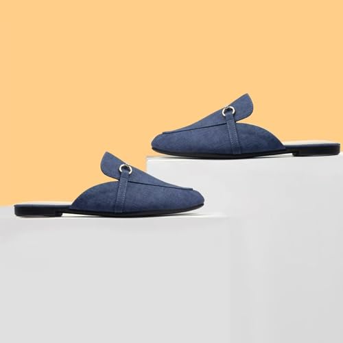 Image of MUSSHOE Gold Buckle Mules for Women - Comfortable Memory Foam Loafers, Classy Slip On Flats for Office Business Casual, Dressy Pointed Toe Shoes