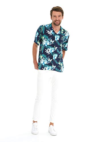 Image of Family Matching Hawaiian Clothes, Orchid Breeze Navy | Lightweight 100% rayon • Family matching outfits • Beach vacations • Luaus • Cruises • Family photos