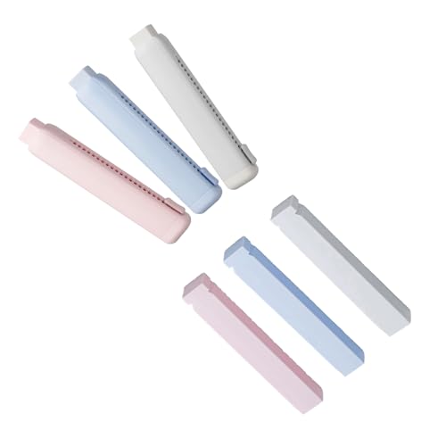 GZBABY Lot de 3 gommes rétractables avec 3 recharges de gomme, copeaux effacés en lignes (rose, bleu, gris)