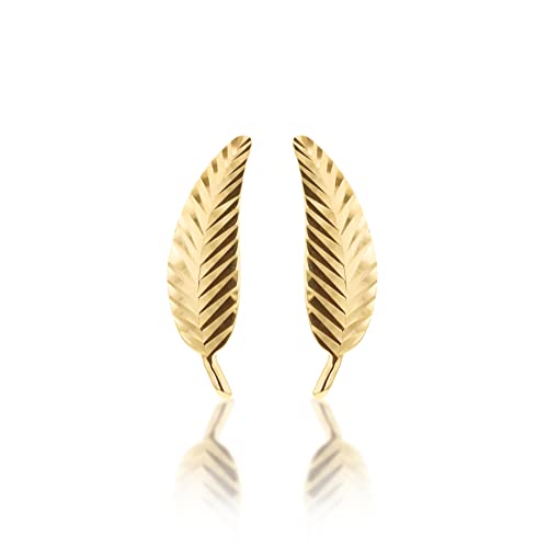 Boucles d'oreilles or jaune femme 9 carats feuille Carissima ciselée