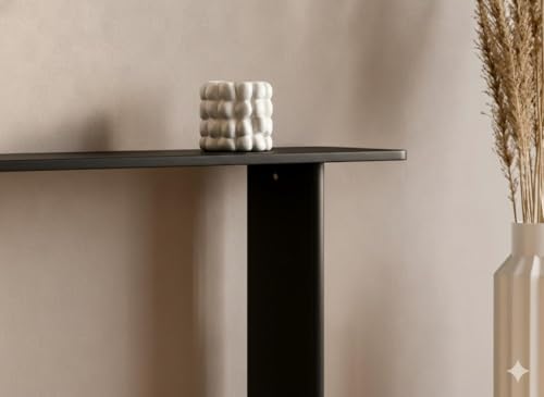 Image of Furniture Modern Solid Wood Console Table with Rounded Edges, Natural Finish, Minimalist Scandinavian Style Entryway Furniture (Style 3, Black, 140x30x80 cm)