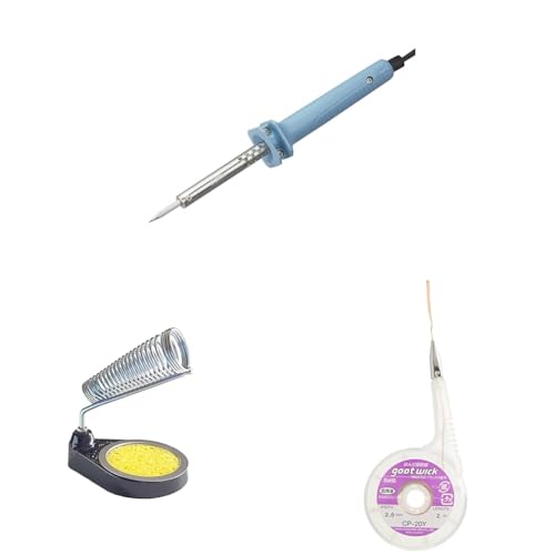 【セット買い】太洋電機産業(goot) 電子部品用はんだごて ニクロムヒーター KS-30R 日本製 + はんだこて台 ニクロムヒーターはんだごて専用 スポンジ付き ST-11 日本製 + はんだ吸取線 2.0o幅 ステンレス口金付き ディスペンスケース入