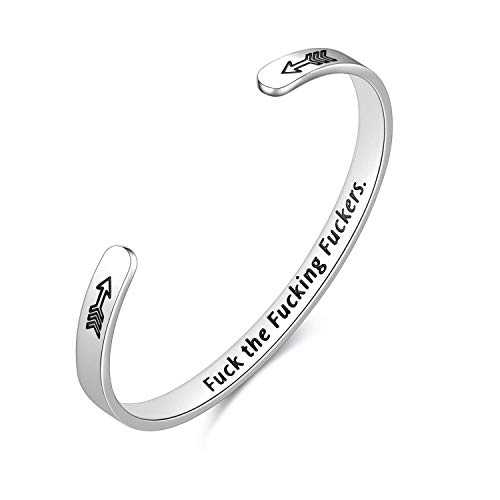 Enni of York Fuck the Fucking Fuckers.for Women Birthday Gifts for Her Silver Cuff Bangle American flag Bracelet