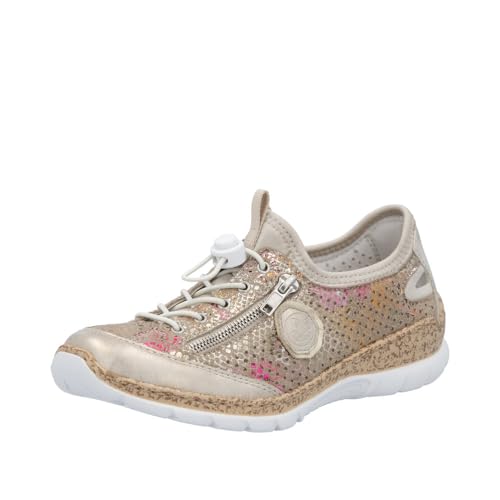Image of Rieker N42V1 Nikita Women's Sneakers - Lightweight Walking Slip-On Sneakers with Floral Design, Elastic Bungee Lacing & Cushioned Durable Sole for Comfort
