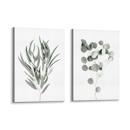 arttitue Plant Leaf Canvas Wall Art: Boho Eucalyptus Picture Sage