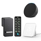 【ロックセット】SwitchBot スマートロック 指紋認証パッドセット + スマートリモコン Hub 2 + Amazon Echo Pop チャコール