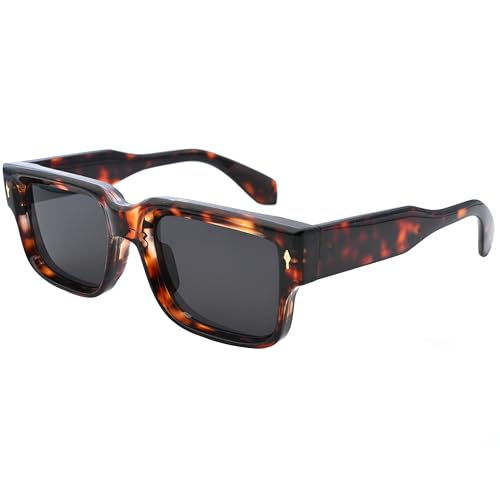 Kursan Square Frame Sunglasses for Women Men Trendy Chunky Rectangle Sun Glasses Black Shades UV400 Protection (Tortoise/Black)