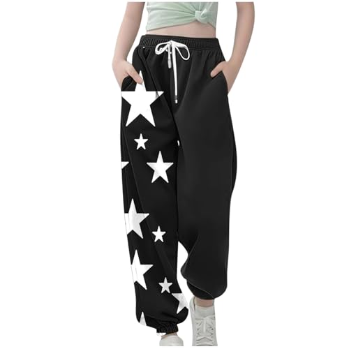 Teen Girls Baggy Stars Printed Jogger Pants Summer Loose Elastic Waist Sweatpants with Pockets for Kids 3-14Years