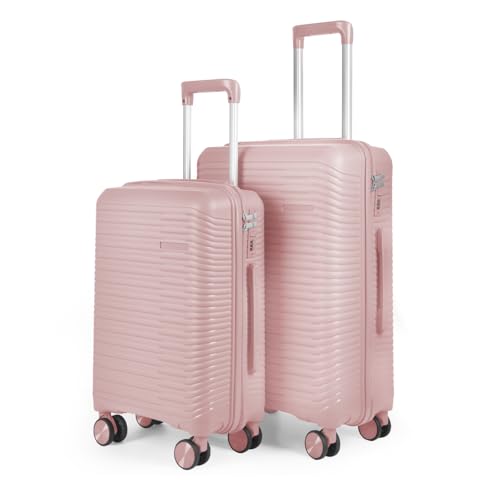 MERCURY TEXTIL- Juego de 2 Maletas de Viaje de Cabina y Mediana. Maletas de Polipropileno, Rígidas, Ligeras y Resistentes 4 Ruedas Dobles 360º (Rosa)