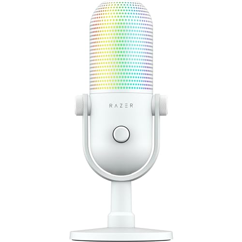 Razer Seiren V3 Chroma - Micrófono USB RGB - Micrófono de Condensador supercardioide con Tap-to-Mute (iluminación reactiva, limitador de Ganancia Digital y Amortiguador Integrado) Blanco