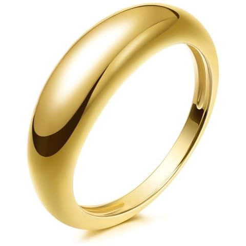 Me&Hz Chunky Gold Rings for Women Puffy Thin Dome Rings 14K Gold Plated Stackable Simple Band Ring Statement Gold Chunky Rings for Women Minimalist Bold Rings Dupes Size 8 Cover