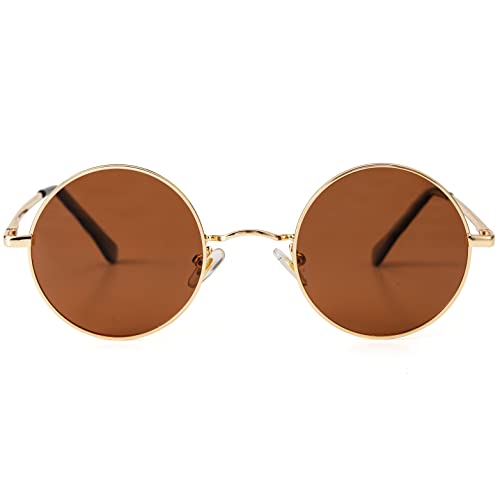 Image of Kursan Small Round Polarized Sunglasses for Women Men Hippie Retro Circle Red Sun Glasses - 45MM