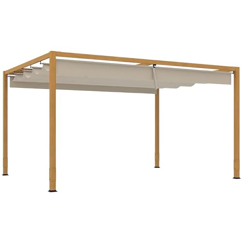 Outsunny Pergola Aluminium pergola Jardin extérieur 4 x 3 m avec Toit rétractable, système de Drainage, tonnelle de Jardin abri Soleil pour terrasse Patio...