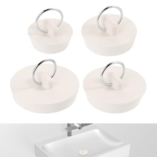 4 Pcs Bath Plugs,Bath Plugs Universal Sink Plug Replacement with Hanging Ring,Rubber Bathtub Plug Sink Stopper with Hanging Ring for Kitchen, Bathtub, Bathroom (4 Sizes)