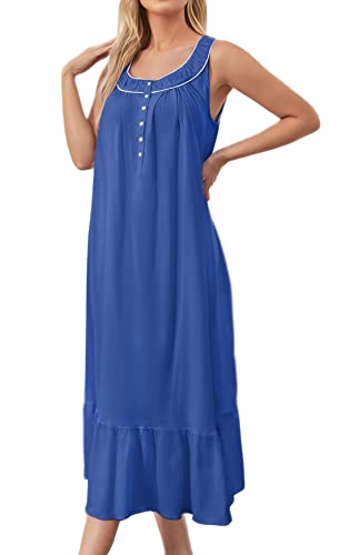 Image of MZROCR Cotton Nightgowns for Women Soft Sleeveless Night Gown for Adult Women Ruffle Sleepwear