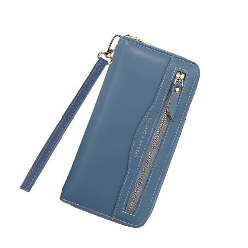 Portefeuille avec dragonne pour femme en cuir synthétique souple de grande capacité