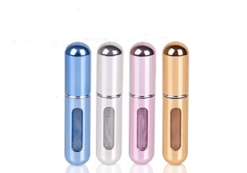 Shuiniba Portable Mini Refillable Empty Perfume Atomizer Spray Bottle Scent Pump Case For Traveling and Outgoing, 5ml, 4 Pieces - Bright Gold, Silver, Pink, Blue