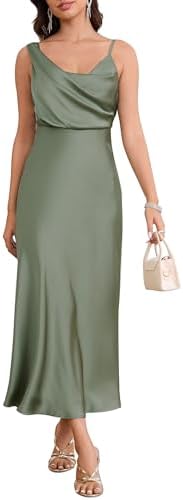 Elegant Silk Dresses for Over 50: 21 Luxurious Timeless Outfit Ideas 4 Women's Summer Satin Dress Elegant Cowl Neck Adjustable Spaghetti...