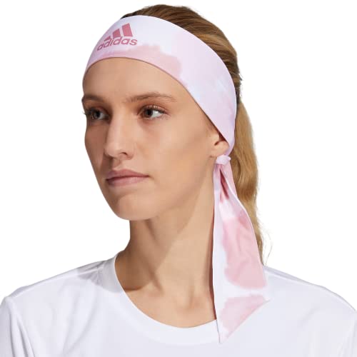 Image of adidas Alphaskin Tie Headband, Wonder Mauve - Clear Pink Color Wash /Trace Maroon Purple, One Size